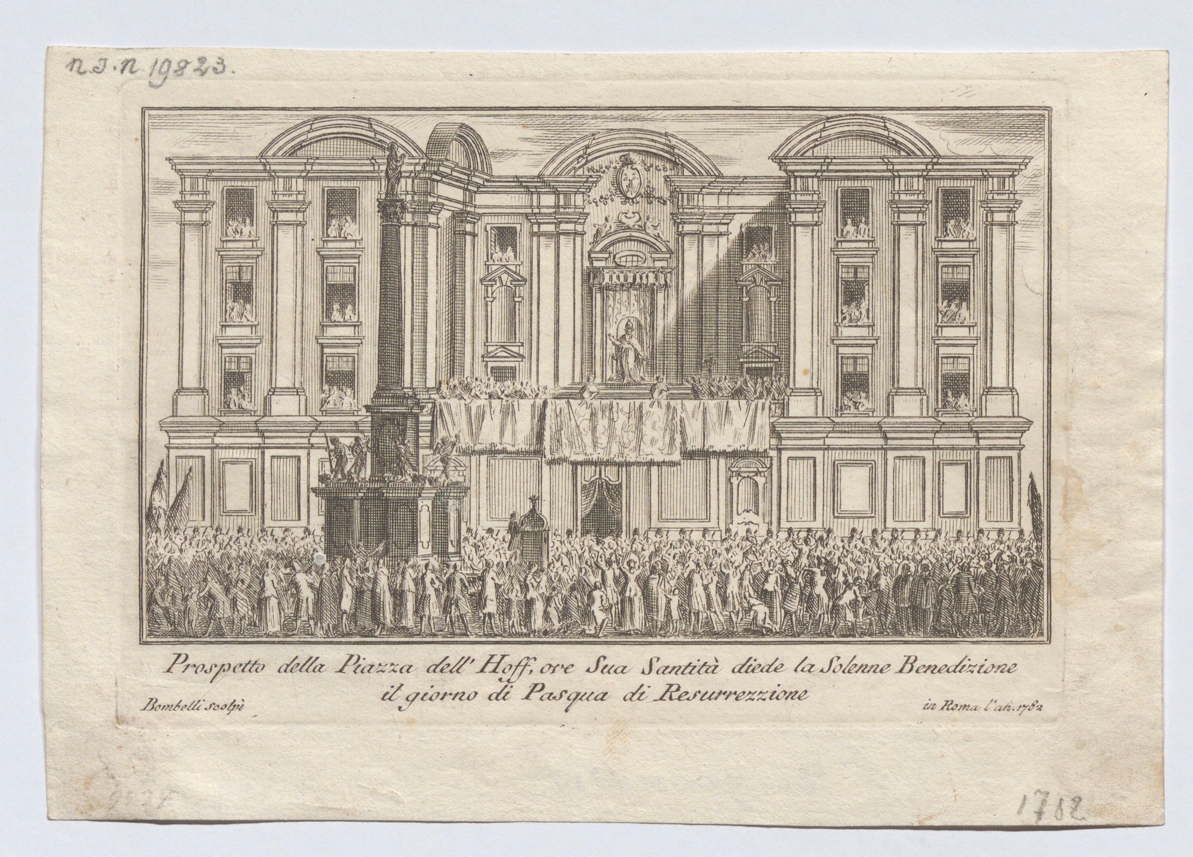 Engraving of Pius VI blessing a crowd gathered outside the Church am Hof in Vienna on Easter Sunday, 1782.
